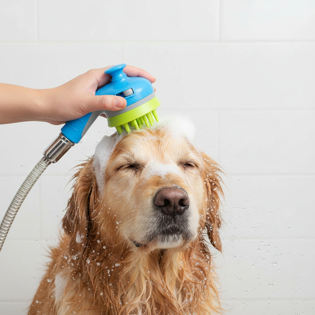 Close-up dog shower